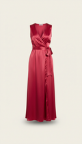 Raspberry Satin Wrap Dress