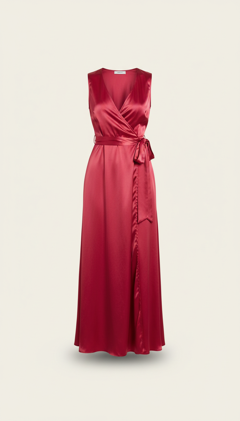 Raspberry Satin Wrap Dress